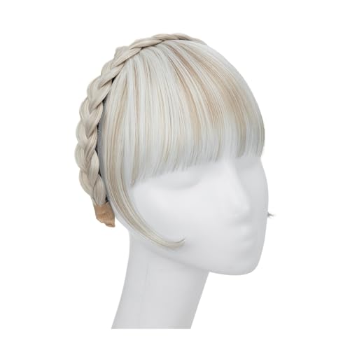 Clip in Pony Synthetische Stirnband-Pony-Verlängerung, Kunsthaar, stumpfe Fransen mit langen Seiten for Frauen, natürlicher falscher schwarz-braun-blonder Pony Haarteile(Cold Blonde) von Xilin-872