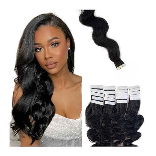 Tape in Haarverlängerungen Körperwellen-Tape-in-Haarverlängerungen, Echthaar, schwarze Frauen, 40,6–66 cm, Echthaar, doppelseitig, nahtlos, PU-Tape-in-Haarverlängerungen, natürliche schwarze Farbe Haa von Xilin-872