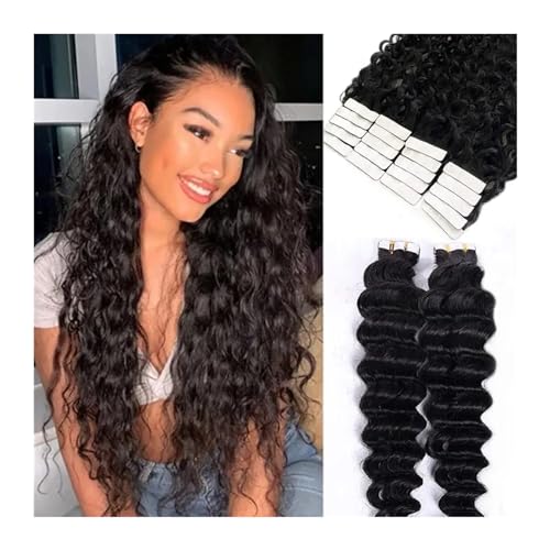 Tape in Haarverlängerungen Tiefe Wellen-Tape-in-Echthaarverlängerungen for schwarze Frauen, lockige Echthaarverlängerungen, Tape-ins-Erweiterungen, doppelseitiger Hauteinschlagkleber in Remy-Haar Haar von Xilin-872
