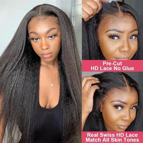 perücke 13x6 HD Verworrene Gerade Spitze Frontal Perücke Menschliches Haar Brasilianische Glueless Yaki 13x4 Spitze Front Echthaar perücken for Frauen Vorgezupft Kunstfaserhaar (Color : 6x4 HD Gluele von Xilin-872