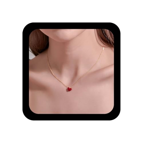 Ximdble Halskette mit Herz-Anhänger aus Kunstharz, Vintage-Stil, kleines Herz, rote Emaille, minimale Choker-Halskette, Schmuck für Damen Ximdble Halskette mit Herz-Anhänger aus Kunstharz, Vintage-Stil, kleines Herz, rote Emaille, minimale Choker-Halskette, Schmuck für Damen von Ximdble