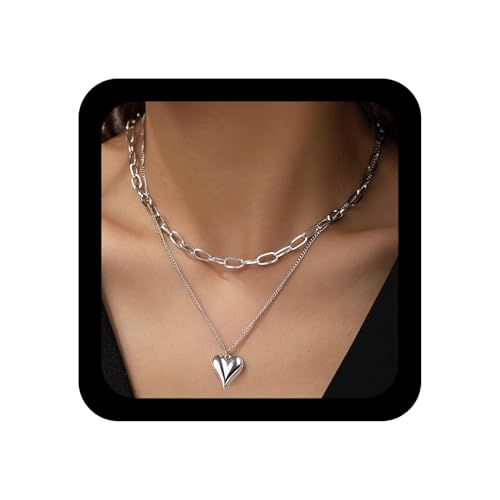 Ximdble Halskette mit Herzanhänger, Vintage-Stil, Punk, Büroklammer, Halskette, Herz-Halskette, Gold, klobige Kette, Schichtkette, Schmuck für Damen, Zink, Kein Edelstein Ximdble Halskette mit Herzanhänger, Vintage-Stil, Punk, Büroklammer, Halskette, Herz-Halskette, Gold, klobige Kette, Schichtkette, Schmuck für Damen, Zink, Kein Edelstein von Ximdble