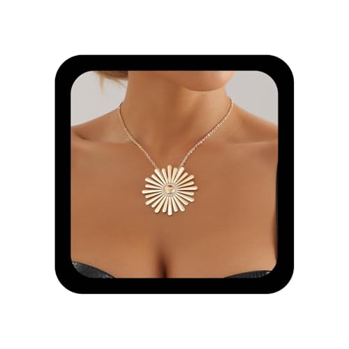 Ximdble Halskette mit Sonnenblumen-Anhänger aus Metall, Vintage-Stil, goldfarben, übertriebene Halskette, Blumenkette, große Sonnenblumen-Halskette, Blumenkette, Schmuck für Frauen Ximdble Halskette mit Sonnenblumen-Anhänger aus Metall, Vintage-Stil, goldfarben, übertriebene Halskette, Blumenkette, große Sonnenblumen-Halskette, Blumenkette, Schmuck für Frauen von Ximdble