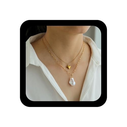 Ximdble Halskette mit Vintage-Perlen-Anhänger, Boho-Halsband, goldfarben, Herzform, Liebe, unregelmäßige Kette, Schmuck für Frauen Ximdble Halskette mit Vintage-Perlen-Anhänger, Boho-Halsband, goldfarben, Herzform, Liebe, unregelmäßige Kette, Schmuck für Frauen von Ximdble