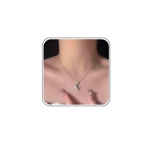 Ximdble Vintage Kristall Mond Anhänger Halskette Fein Mond Choker Halskette Kristall CZ Stern Halskette Silber CZ Strass Choker Halskette für Frauen von Ximdble