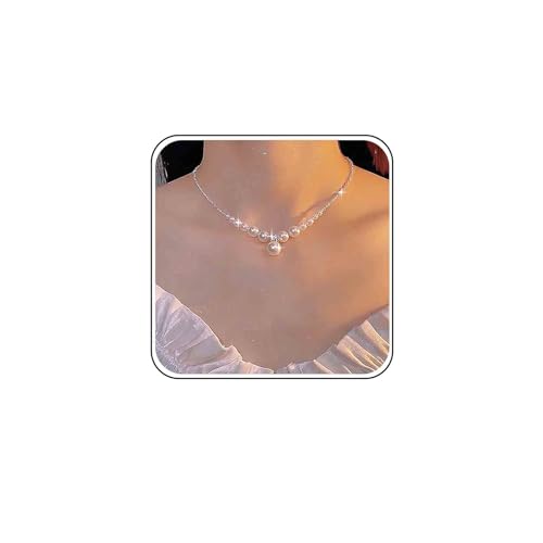 Ximdble Vintage Kristall Perle Anhänger Halskette Boho Perlenkette Halskette Perle Choker Halskette Silber Spleißkette Halskette für Frauen von Ximdble