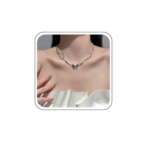 Ximdble Vintage Kristall Schmetterling Anhänger Halskette Strass Schmetterling Choker Halskette Silber Splice Kette Halskette CZ Strass Choker Halskette für Frauen von Ximdble