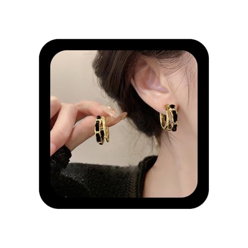 Ximdble Vintage Layered Braid Circle Hoop Earrings Layer Braid Circle Stud Earrings Double Circle Dangle Earrings Open C Shape Earrings Black Geometric Earrings for Women von Ximdble
