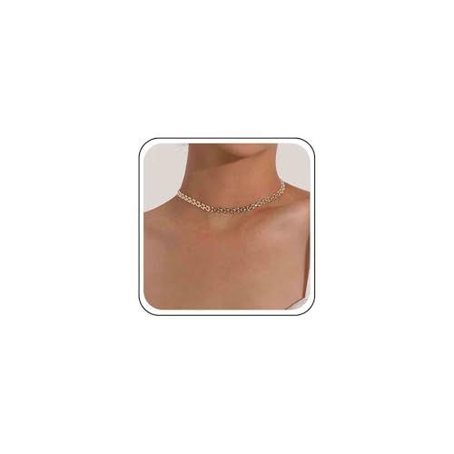 Ximdble Vintage Layered Square Chain Choker Necklace Gold Chunky Link Chain Necklace Punk Wide Chain Necklace Geometrie Chain Necklace Chain for Women, Zink, Kein Edelstein von Ximdble