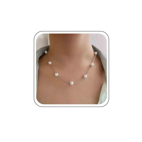 Ximdble Vintage Perle Choker Halskette Boho Pearl Station Choker Halskette Perlenkette Halskette Station Perlenkette Große Perlenkette Halskette Gold Minimale Halskette für Frauen, Zink, Kein von Ximdble