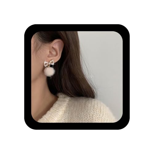Ximdble Vintage Puffer Ball Ohrstecker Boho Kristall Schleife Ohrringe Puffer Ball Ohrringe Plüsch Kugel Ohrringe Strass Bowknot Ohrringe Statement Ohrringe für Frauen von Ximdble