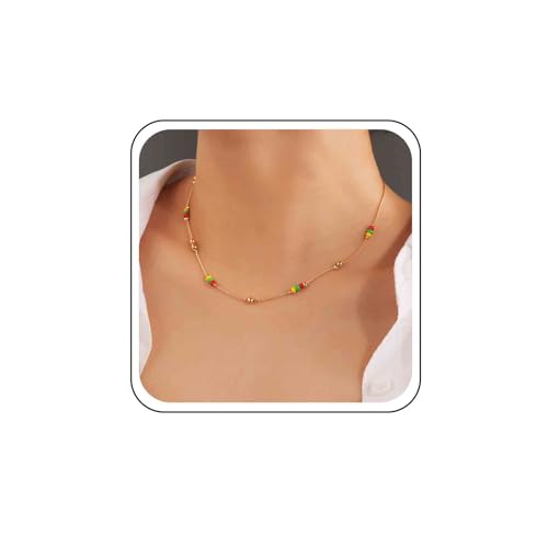 Ximdble Vintage Rocailles Choker Halskette Station Seed Choker Halskette Bunte Reisperlen Choker Halskette Regenbogen Kette Halskette für Frauen von Ximdble