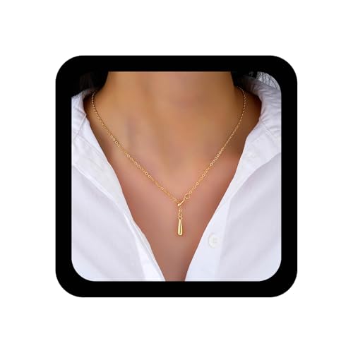 Ximdble Y-Lariat-Halskette im Vintage-Stil, Tropfenform, goldfarbene Kugel, Y-Halskette, Wassertropfen-Anhänger, goldfarben, minimalistische Kette, Schmuck für Frauen Ximdble Y-Lariat-Halskette im Vintage-Stil, Tropfenform, goldfarbene Kugel, Y-Halskette, Wassertropfen-Anhänger, goldfarben, minimalistische Kette, Schmuck für Frauen von Ximdble