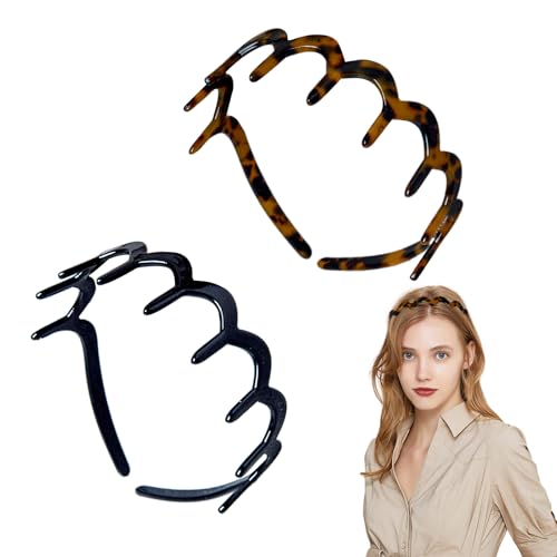 2 Stück Zickzack-Stirnband für Damen (schwarzes Stirnband, Leopardenfarbe) von Ximinwzm