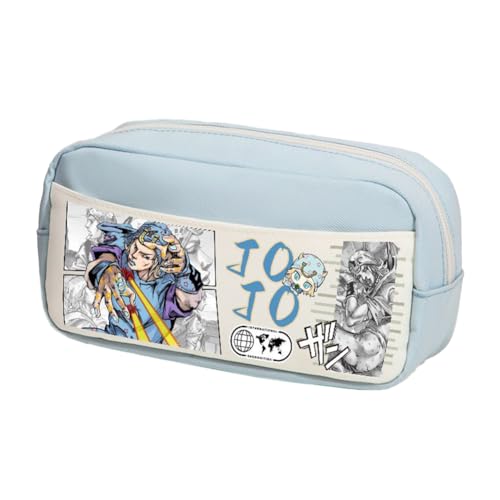Ximman Anime JJBA Merch Kira Yoshikage Federmäppchen Kawajiri Kosaku Schreibwarenbeutel Anime Stiftebox Cartoon 3D-Druck Große Kapazität Federmäppchen für Schulsaison Büro Schreibwaren Geschenke, Blau von Ximman