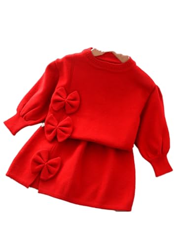 Baby Mädchen Kleidung Kleid Baby 2PCS Kleinkind Schleife Pullover Tops + Mini Rock Prinzessin Set (100, Rot) von XinCDD