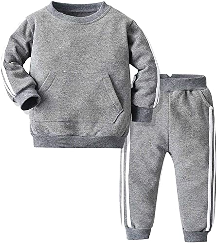 Kinder Jogginganzug Trainingsanzug Zweiteiler Sportanzug Freizeitanzug Kinder Kleiudng Set aus Sweatshirt und Sweathose (Grau, 110) von XinCDD