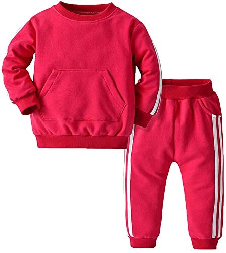 Kinder Jogginganzug Trainingsanzug Zweiteiler Sportanzug Freizeitanzug Kinder Kleiudng Set aus Sweatshirt und Sweathose (Rot, 110) von XinCDD