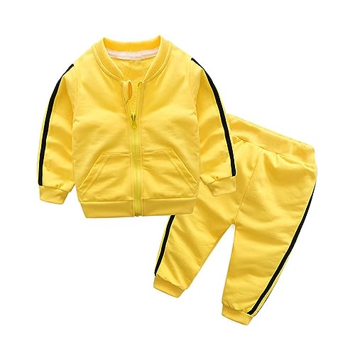Kinder Unisex Jogginganzug für Mädchen und Jungen Kleidung Set aus Langarm Kapuzenpullover und Hose Sportanzug Trainingsanzug Frühling/Sommer (Gelb - Kein Hut, 1 Jahre) von XinCDD