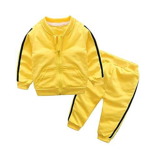 Kinder Unisex Jogginganzug für Mädchen und Jungen Kleidung Set aus Langarm Kapuzenpullover und Hose Sportanzug Trainingsanzug Frühling/Sommer (Gelb - Kein Hut, 2 Jahre) von XinCDD