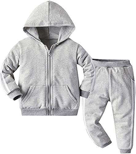 Kinder Unisex Jogginganzug für Mädchen und Jungen Kleidung Set aus Langarm Kapuzenpullover und Hose Sportanzug Trainingsanzug Frühling/Sommer (Grau, 110) von XinCDD