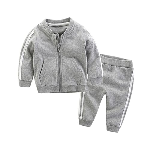 Kinder Unisex Jogginganzug für Mädchen und Jungen Kleidung Set aus Langarm Kapuzenpullover und Hose Sportanzug Trainingsanzug Frühling/Sommer (Grau - Kein Hut, 3 Jahre) von XinCDD