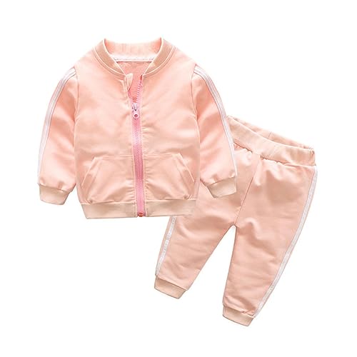 Kinder Unisex Jogginganzug für Mädchen und Jungen Kleidung Set aus Langarm Kapuzenpullover und Hose Sportanzug Trainingsanzug Frühling/Sommer (Rosa - Kein Hut, 2 Jahre) von XinCDD