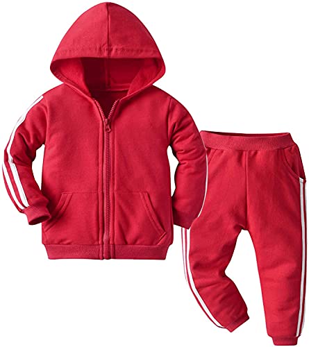 Kinder Unisex Jogginganzug für Mädchen und Jungen Kleidung Set aus Langarm Kapuzenpullover und Hose Sportanzug Trainingsanzug Frühling/Sommer (Rot, 100) von XinCDD