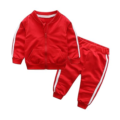 Kinder Unisex Jogginganzug für Mädchen und Jungen Kleidung Set aus Langarm Kapuzenpullover und Hose Sportanzug Trainingsanzug Frühling/Sommer (Rot - Kein Hut, 4 Jahre) von XinCDD