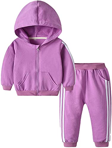 Kinder Unisex Jogginganzug für Mädchen und Jungen Kleidung Set aus Langarm Kapuzenpullover und Hose Sportanzug Trainingsanzug Frühling/Sommer (Violett, 70) von XinCDD