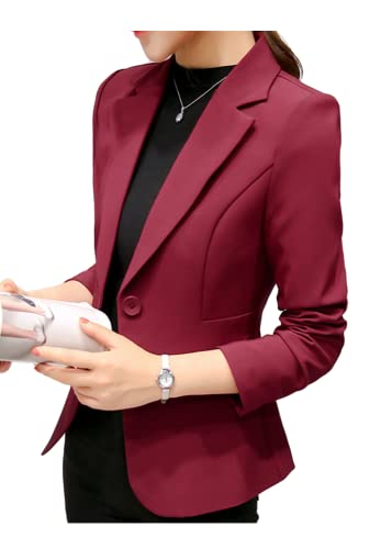 XinCDD Damen Blazer Elegant Langarm Revers Frauen Sakko Einfarbig Kurz Jacke Blazer Lässig Business Anzug Jacke (2XL, Burgund) von XinCDD