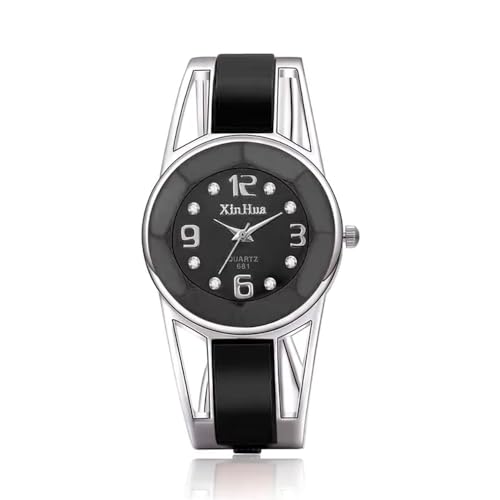 XinHua Elegante Damenuhr - Spangenuhr Damen mit Strasssteinen Uhren für Damen stilvolle Armbanduhr in Silber (Silber Schwarz) von XinHua