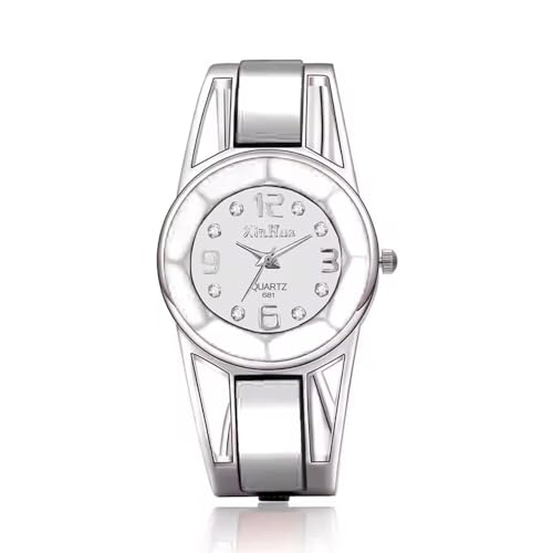 XinHua Elegante Damenuhr - Spangenuhr Damen mit Strasssteinen Uhren für Damen stilvolle Armbanduhr in Silber (Silber Weiß) von XinHua