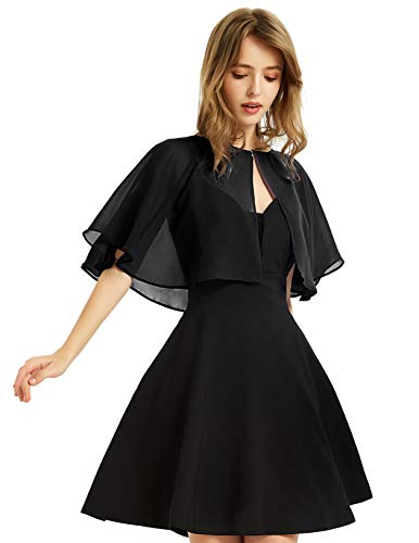 XinQi Damen Weiche Chiffon Schal Wraps Shrug für Abendkleid Hochzeit Cape Bolero Flapper Cover Up, schwarz, Einheitsgröße von XinQi