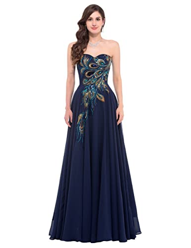 Xinaier Damen Elegante Liebsten Abendkleid Brautjungfernkleider Chiffon Lange Ballkleid Festkleider Marineblau Größe 36 von Xinaier