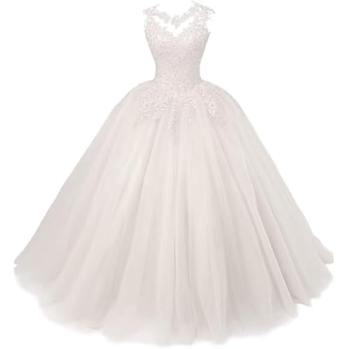 Xinaier Damen Elegante Spitze Tüll Abendkleid Abschlussballkleider Lange Ballkleid Quinceanera Kleider Elfenbein Größe 32 von Xinaier