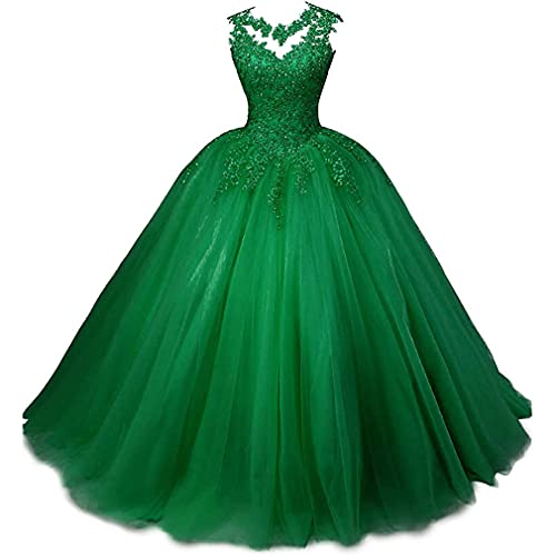 Xinaier Damen Elegante Spitze Tüll Abendkleid Abschlussballkleider Lange Ballkleid Partykleid Festkleider Grün Größe 42 von Xinaier