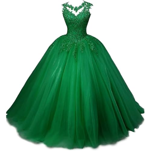 Xinaier Damen Elegante Spitze Tüll Abendkleid Abschlussballkleider Lange Ballkleid Quinceanera Kleider Grün Größe 44 von Xinaier