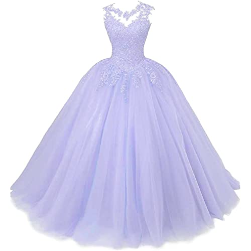 Xinaier Damen Elegante Spitze Tüll Abendkleid Abschlussballkleider Lange Ballkleid Partykleid Festkleider Lavendel Größe 32 von Xinaier