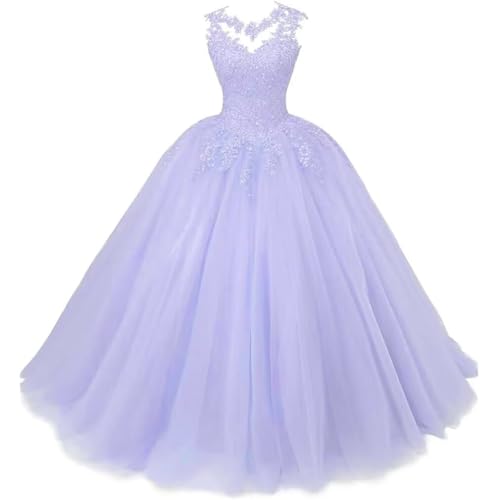 Xinaier Damen Elegante Spitze Tüll Abendkleid Abschlussballkleider Lange Ballkleid Quinceanera Kleider Lavendel Größe 48 von Xinaier