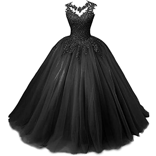 Xinaier Damen Elegante Spitze Tüll Abendkleid Abschlussballkleider Lange Ballkleid Partykleid Festkleider Schwarz Größe 36 von Xinaier