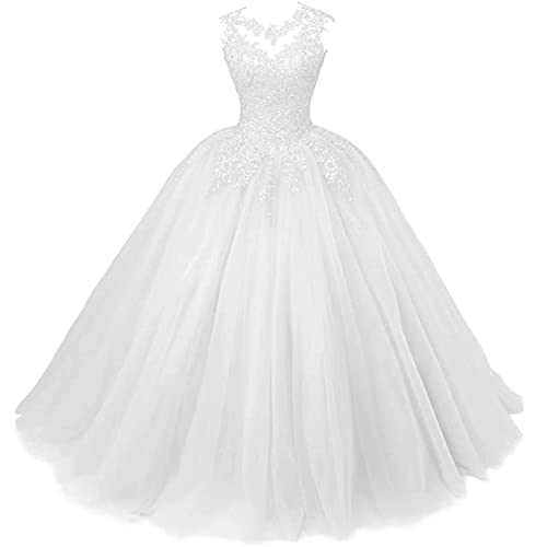 Xinaier Damen Elegante Spitze Tüll Abendkleid Abschlussballkleider Lange Ballkleid Partykleid Festkleider Weiß Größe 46 von Xinaier