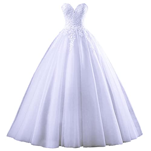 Xinaier Damen Elegante Trägerlos Tüll Langes Quinceanera Kleid Spitze Sweet 16 Ballkleid Abschlussballkleider Brautkleider Weiß Größe 40 von Xinaier
