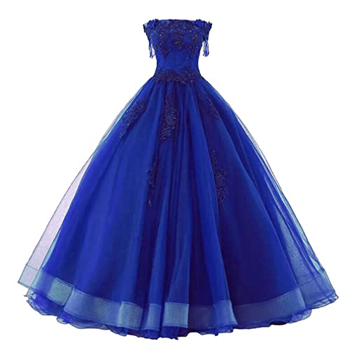 Xinaier Damen Elegante Trägerloses Tüll Abendkleid Ballkleider Spitze Festkleider Prinzessin Kleider Blau Größe 36 von Xinaier
