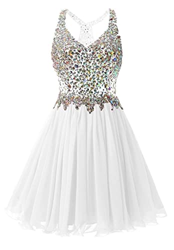 Xinaier Damen Glitzer Kristalle Cocktailkleid Heimkehrkleider Kurze Ballkleid Partykleid Festkleider Weiß Größe 38 von Xinaier