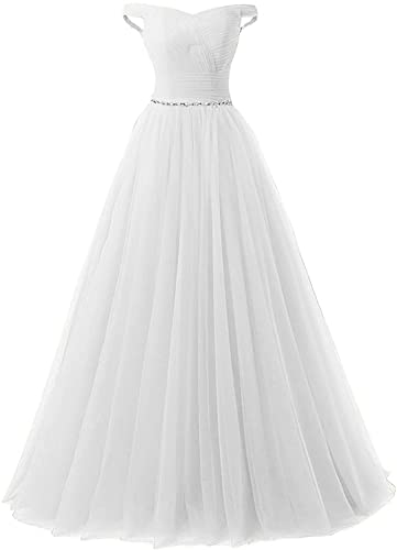 Xinaier Damen Lange Tüll Formales Abschlussballkleid Ballkleid Kristall Abendkleid Festkleider Weiß Größe 44 von Xinaier