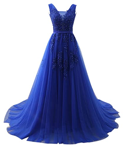 Xinaier Damen Lange Tüll Formellen Abendkleid Ballkleid Perles Abschlussballkleid Festkleider Blau Größe 46 von Xinaier