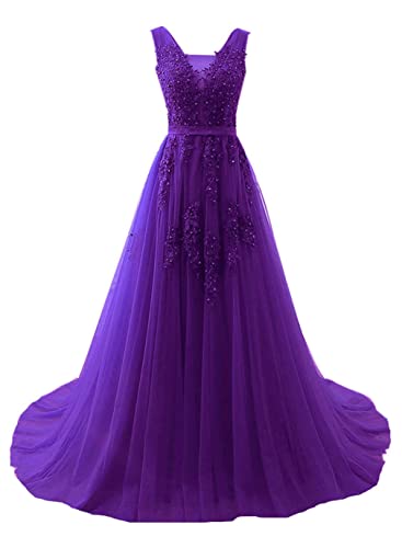 Xinaier Damen Lange Tüll Formellen Abendkleid Ballkleid Perles Abschlussballkleid Festkleider Lila Größe 38 von Xinaier