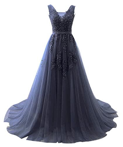 Xinaier Damen Lange Tüll Formellen Abendkleid Ballkleid Perles Abschlussballkleid Festkleider Marineblau Größe 46 von Xinaier