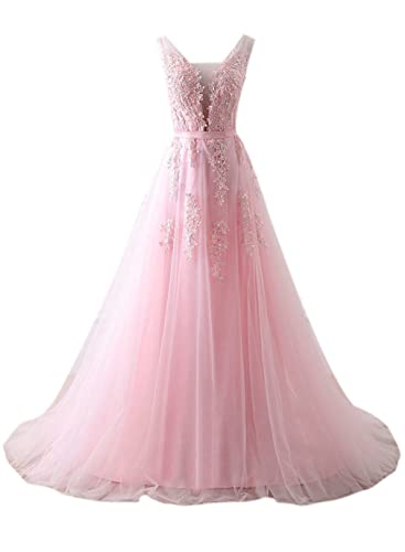 Xinaier Damen Lange Tüll Formellen Abendkleid Ballkleid Perles Abschlussballkleid Festkleider Rosa Größe 38 von Xinaier